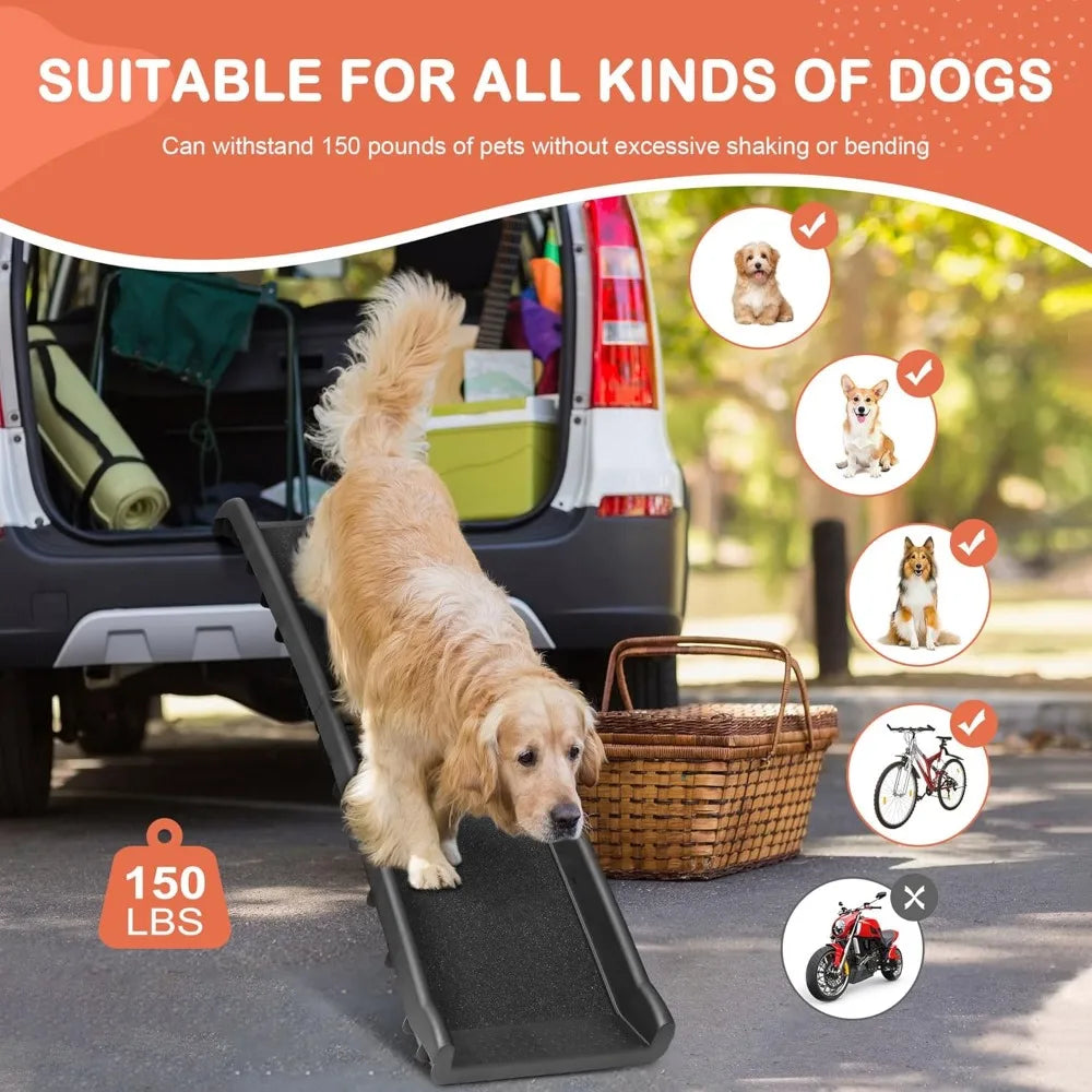 Folding Dog Ramp for Cars SUVs Non Slip with Rails