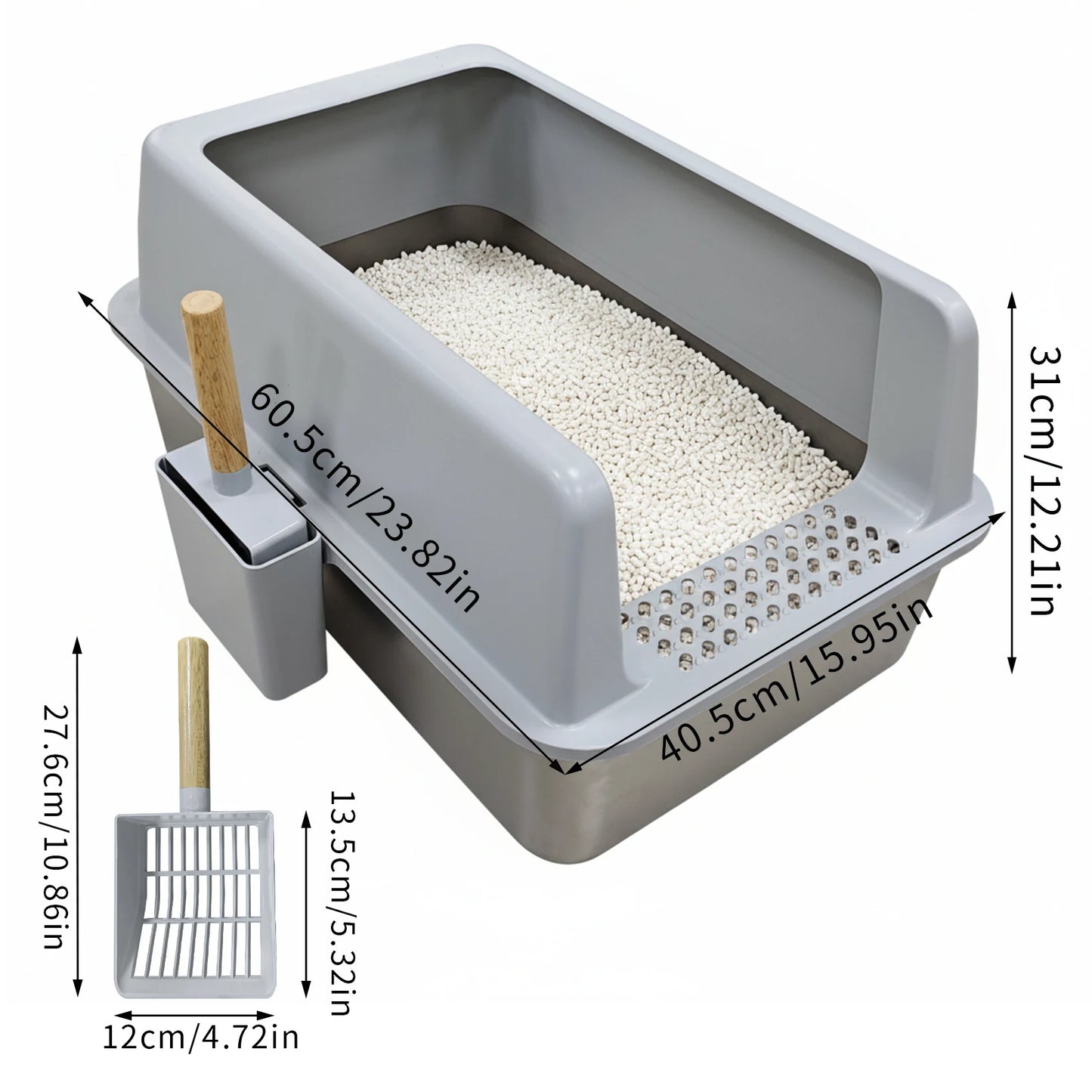 Stainless Steel Cat Litter Tray Open High Sided With Mat