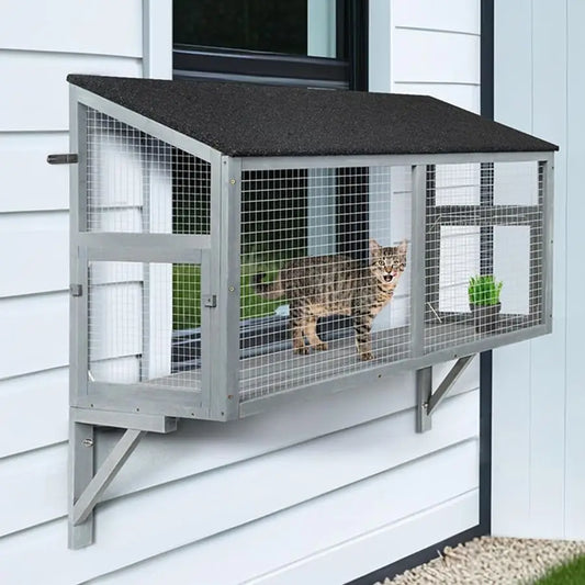 Cat Window Catio Enclosure for Indoor Cats Wooden Window Perch