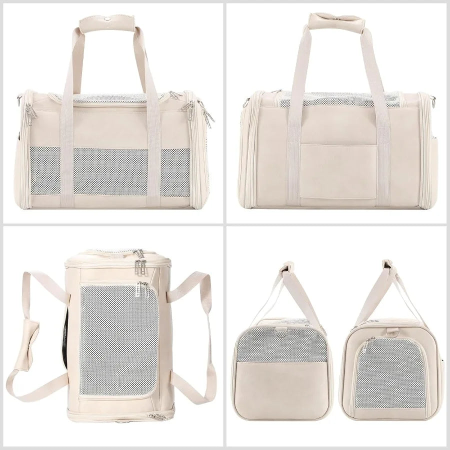 Fashion Leather Dog Carrier Airline Approved Soft Sided Pet Bag