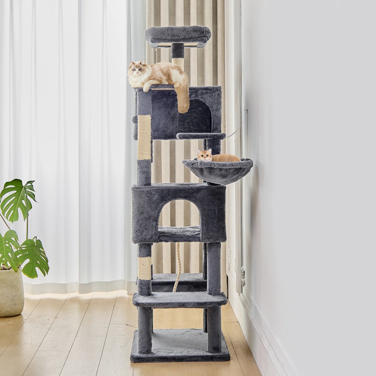 JHK Natural Wood Cat Tree Tower With Condo Sisal Posts