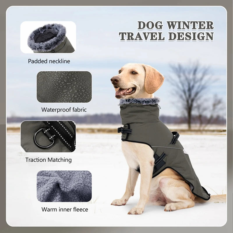 NONECN Winter Dog Jacket With Harness Waterproof Coat
