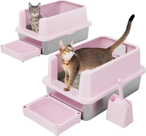 Stainless Steel Litter Box Open Top Tray Odor Control For Cats