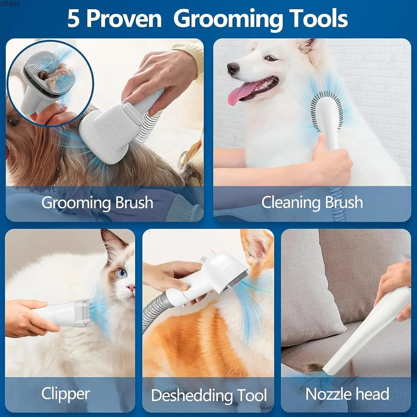 ATUBAN Dog Grooming Vacuum Kit For Pet Hair Cleaning
