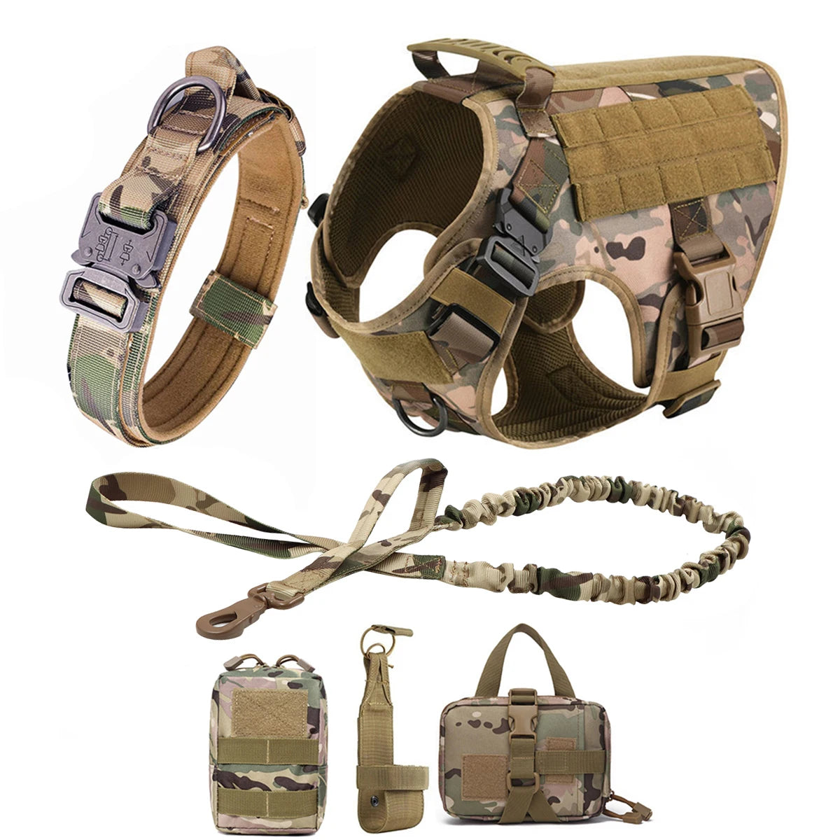 Tactical Nylon Dog Harness With Molle Pouches Adjustable
