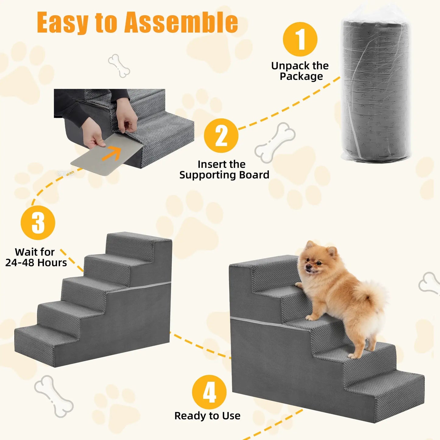 JHK 3-5 Step Right Angled Foam Dog Stairs Ramp for Small Dogs Climbing Ladder Indoor Non-Slip Pet Ladder Ramp Stairs For Home by Furtastic Pet Essentials