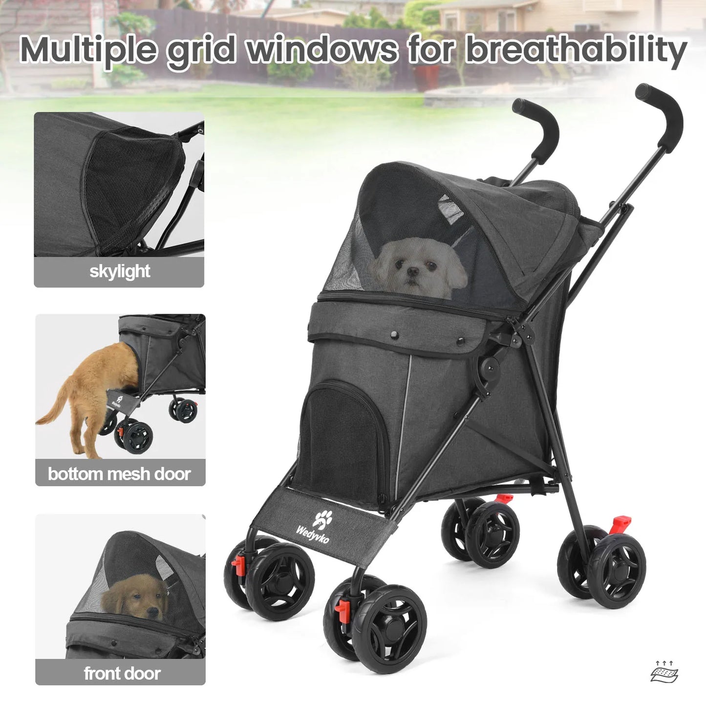Wedyvko Pet Dog Stroller With Brakes And Storage Foldable