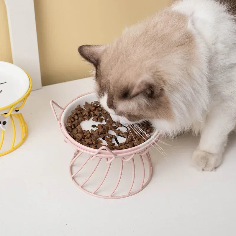 Hign-concerned Cat Bowl Ceramic High Foot Neck Guard Food Bowl