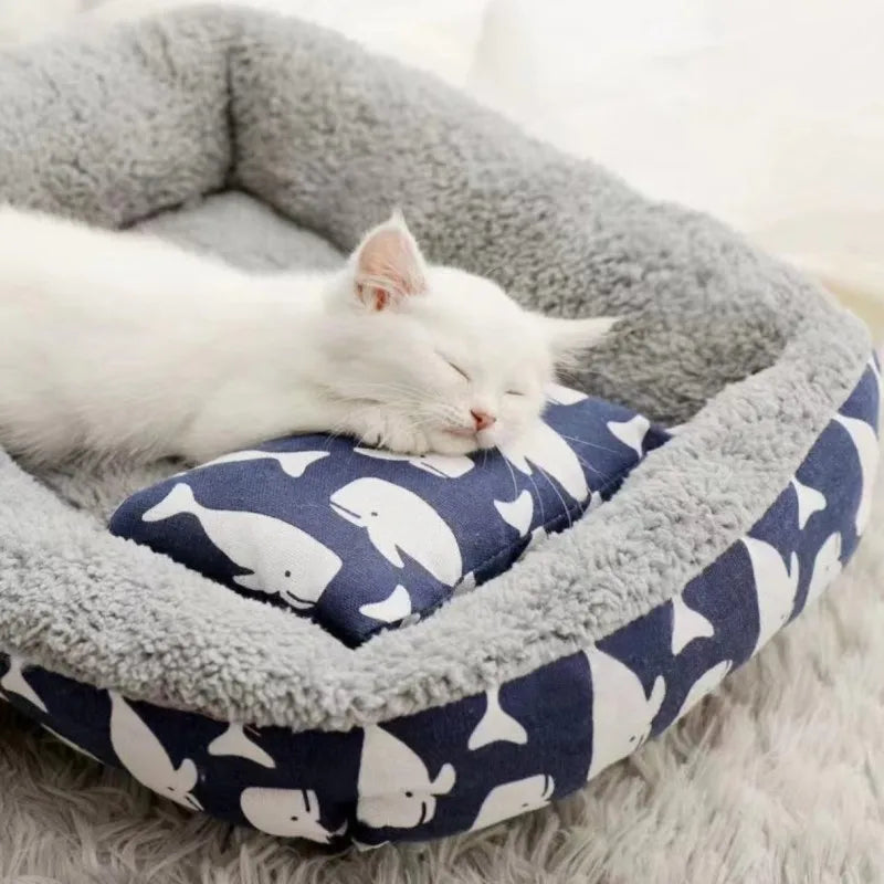 Soft Plush Pet Bed For Cats And Dogs With Pillow Winter Warm Mat