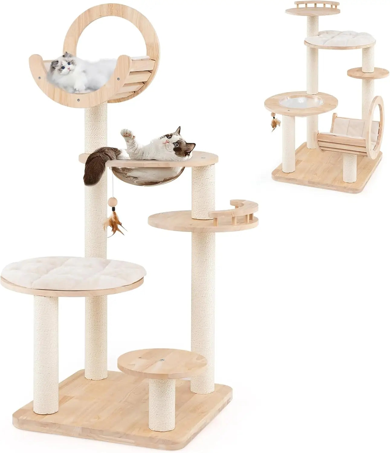 High Concerned Wooden Cat Tree 4 In 1 Deluxe Tower