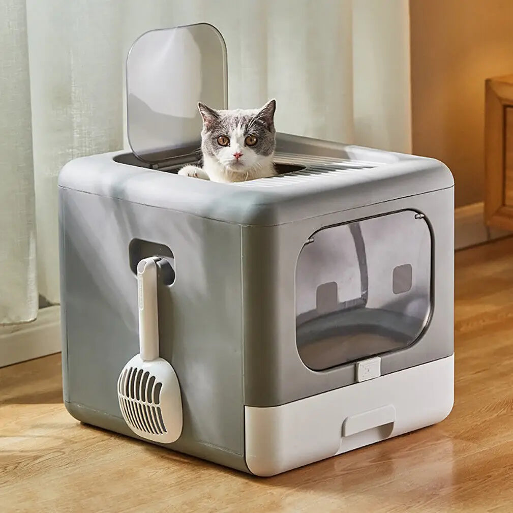 Feature Cat Litter Box With Scoop Front Entry Foldable Enclosed