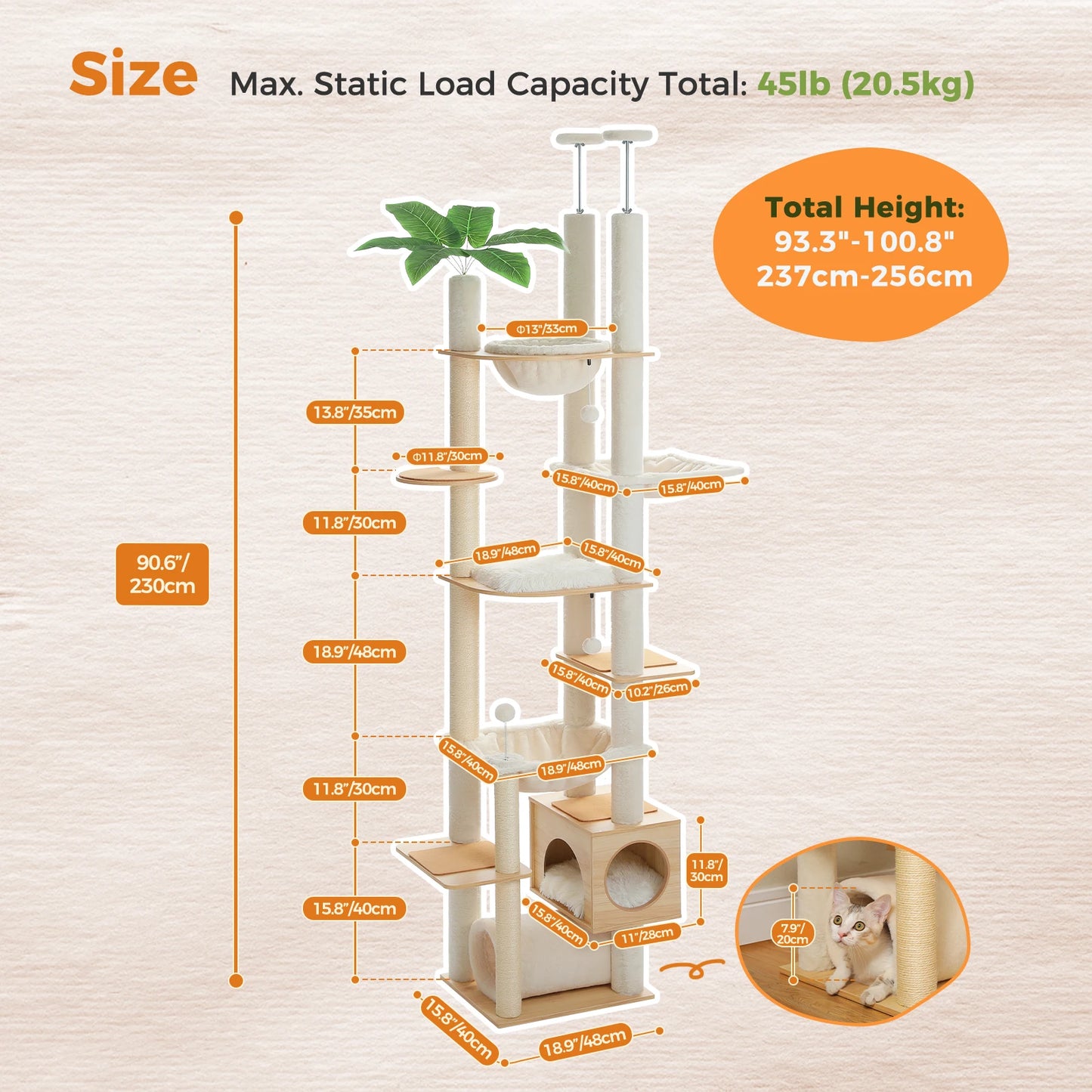 PAWZ Road Height Adjustable Cat Tree With Sisal Posts
