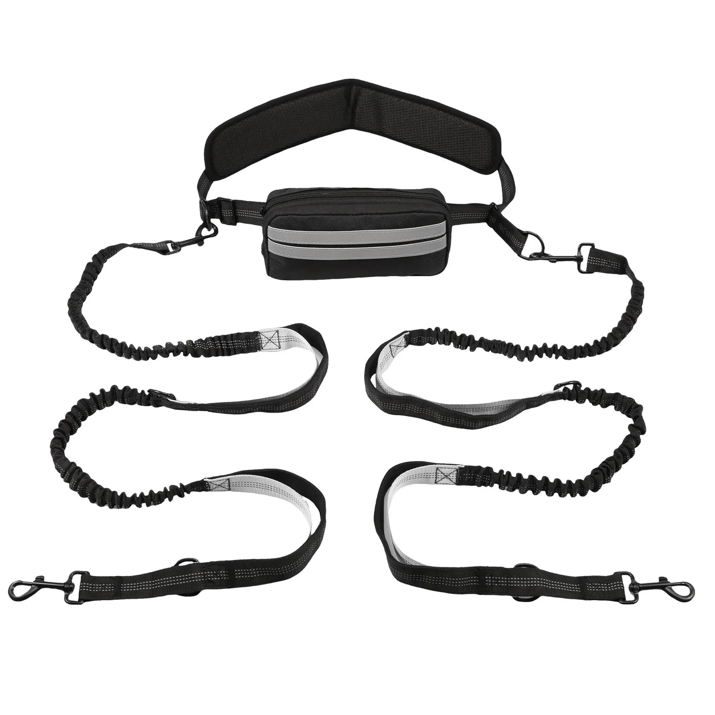 Reflective Hands Free Dog Leash With Waist Bag And Retractable Elastic Belt