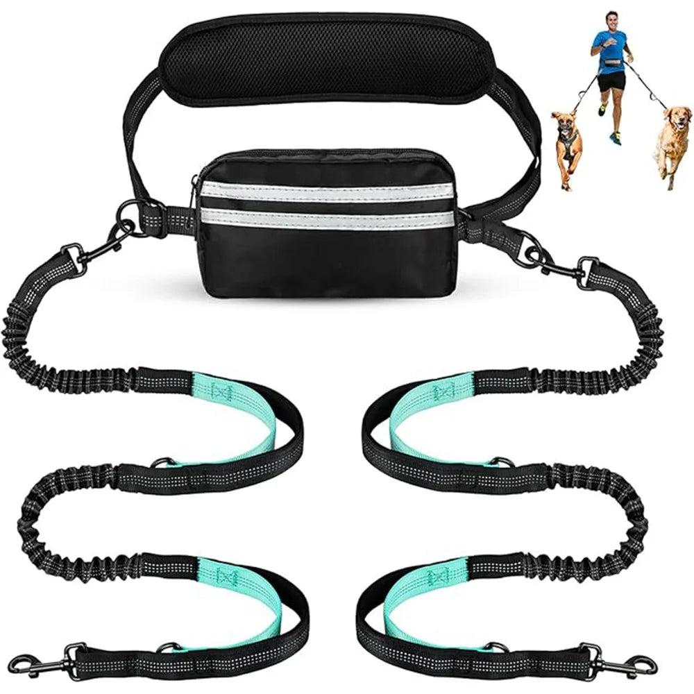 DCLOUDCN Hands Free Dual Dog Leash With Pouch