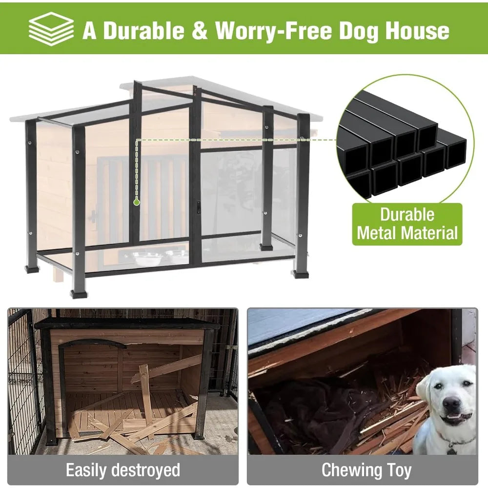 Outdoor Insulated Dog Kennel With Rotatable Metal Frame