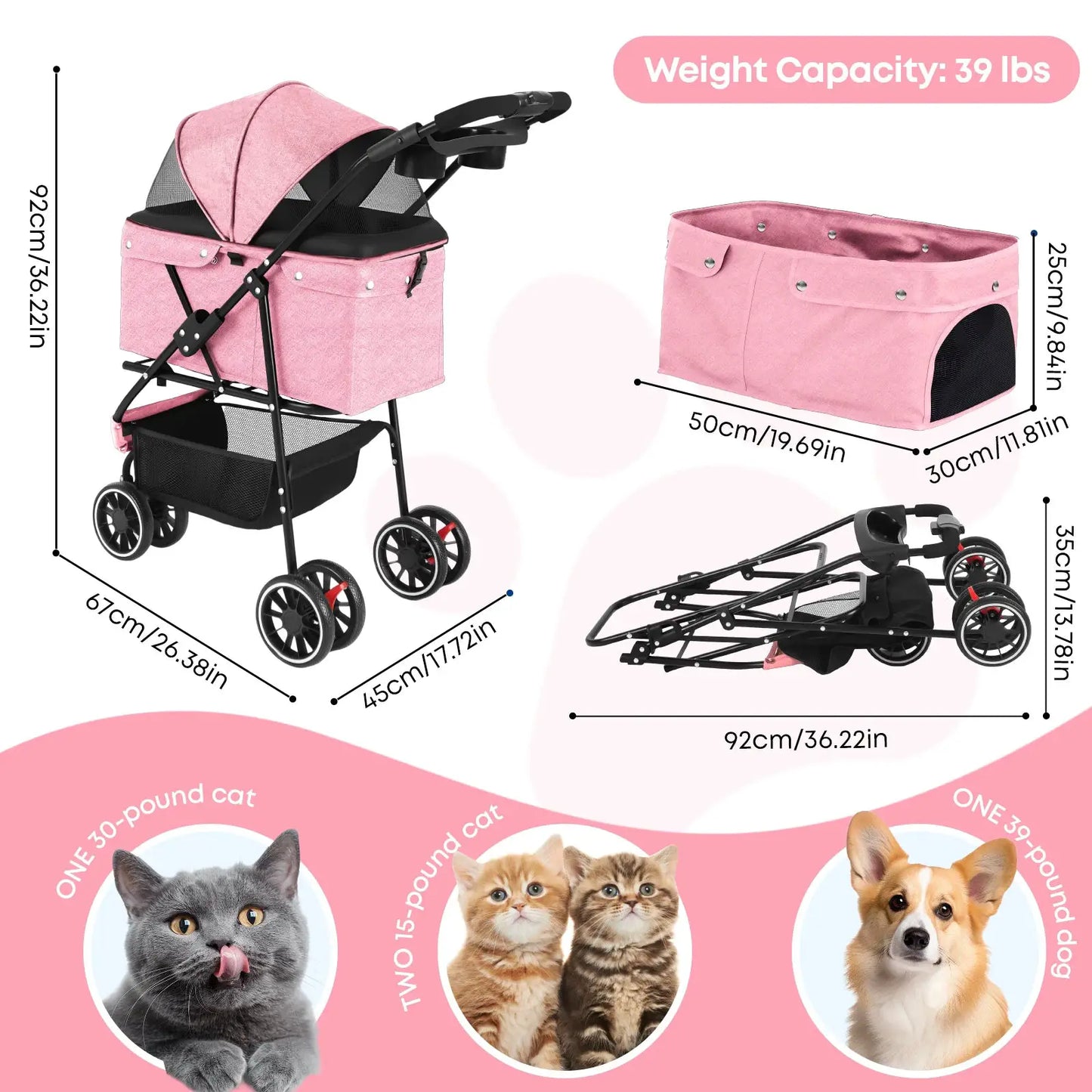 Chihuahua Pet Stroller for Dogs and Cats Portable Foldable Carrier by Furtastic Pet Essentials