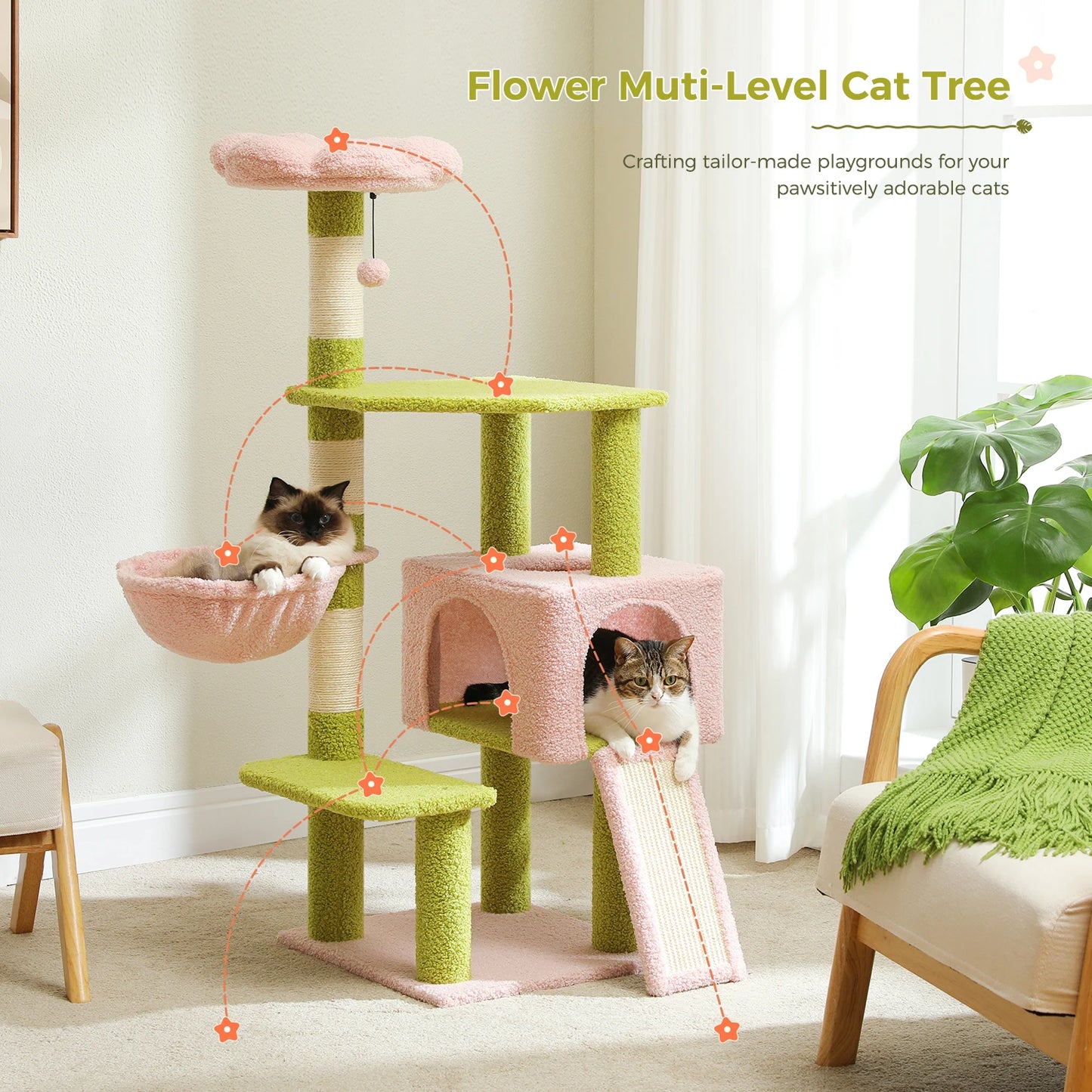 PEQULTICN Flower Cat Tree Multi Level Cat Tower With Scratching Posts