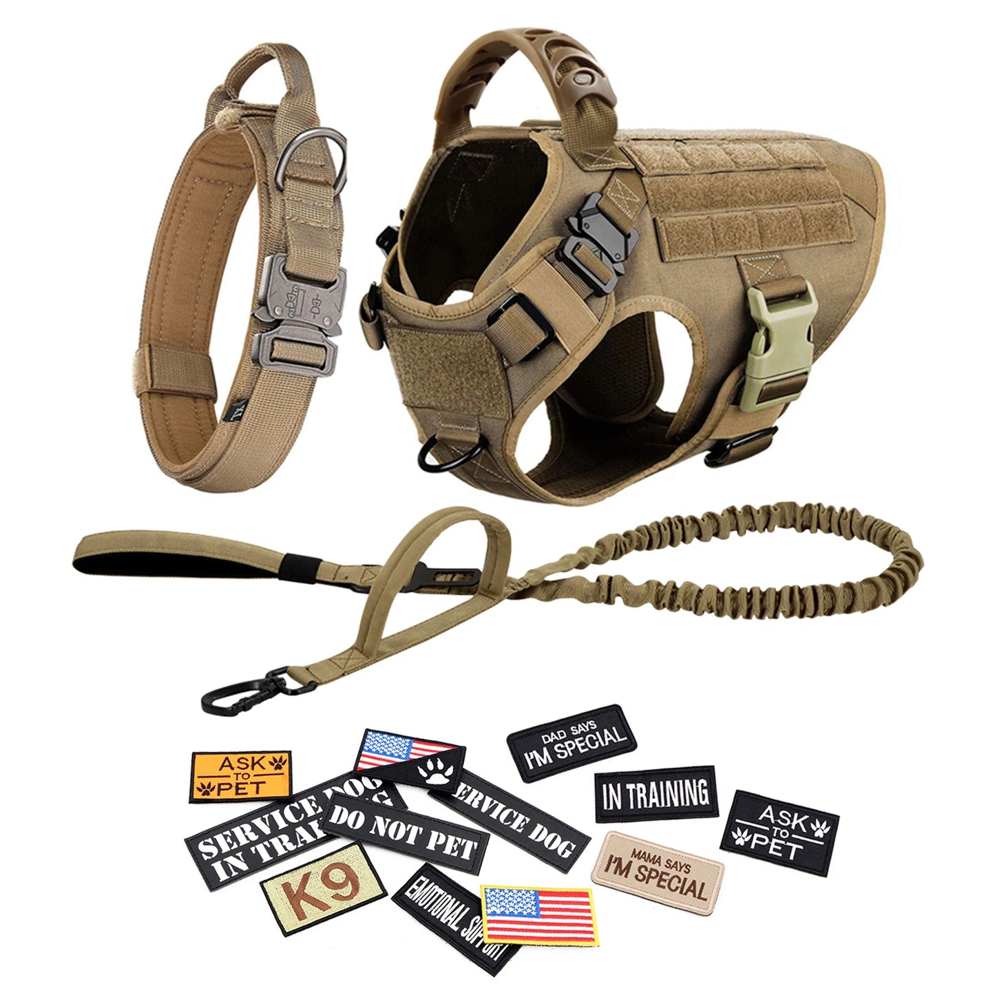 PETRAVELCN Dog Tactical Harness Leash Vest Set Patches For Training Walking