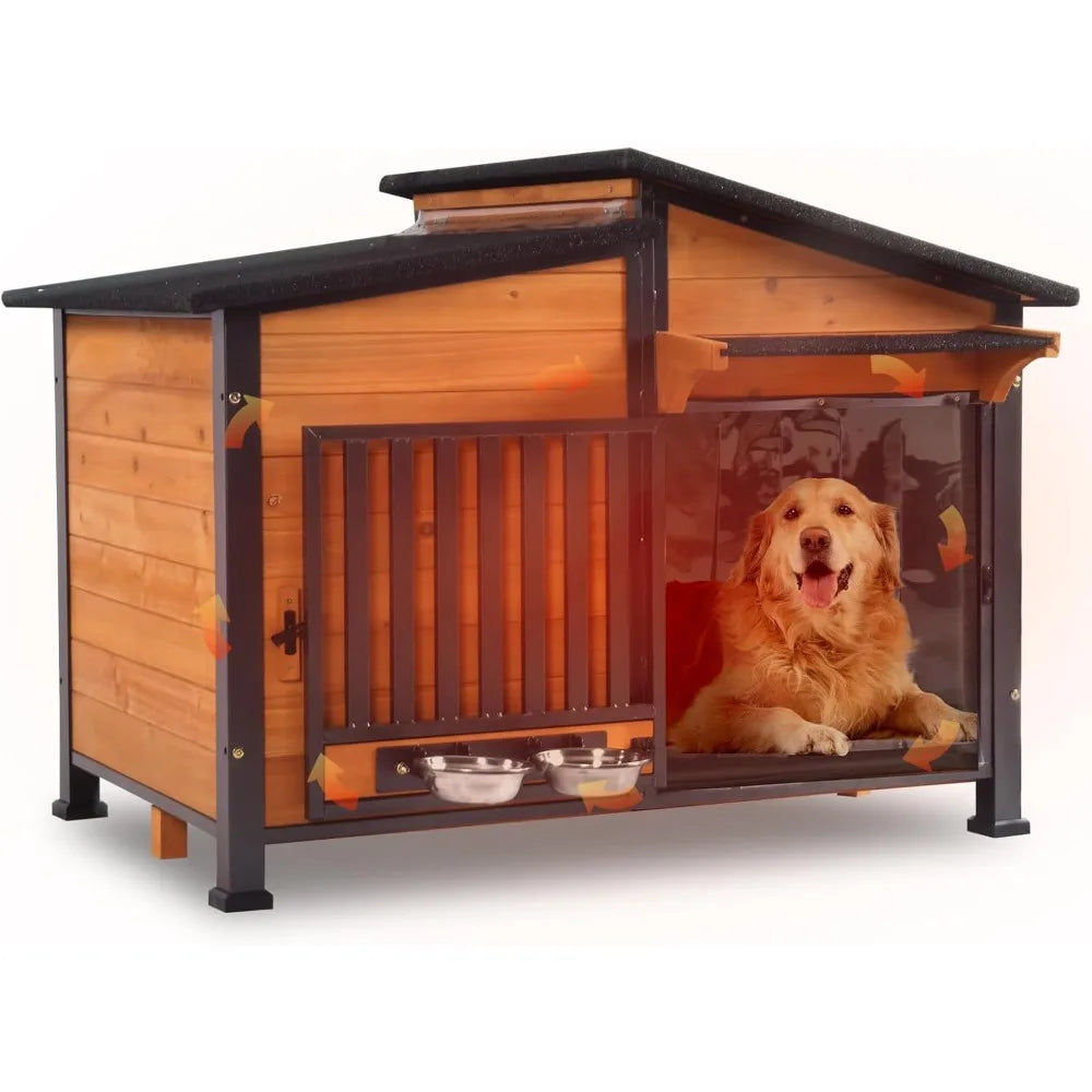 Outdoor Insulated Dog Kennel With Rotatable Metal Frame