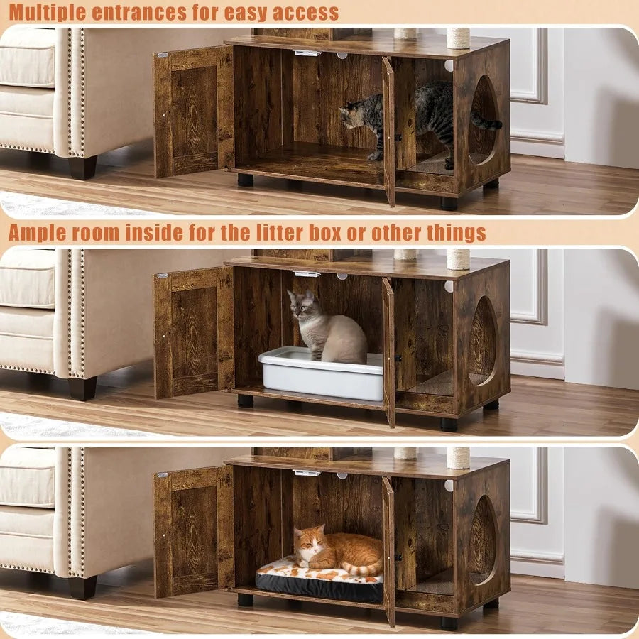 Feature Allinone Indoor Litter Box Enclosure With Integrated Cat Tree