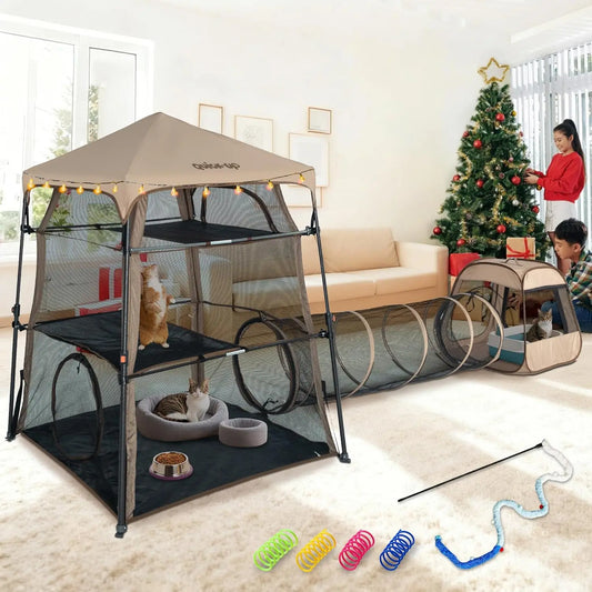 Cat Enclosure Kitten Tower Tent Indoor Outdoor Three Tier Catio