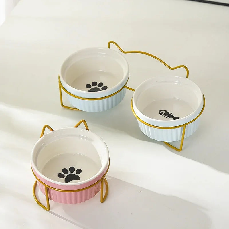 Ceramic Elevated Pet Bowl For Dogs And Cats With Bracket