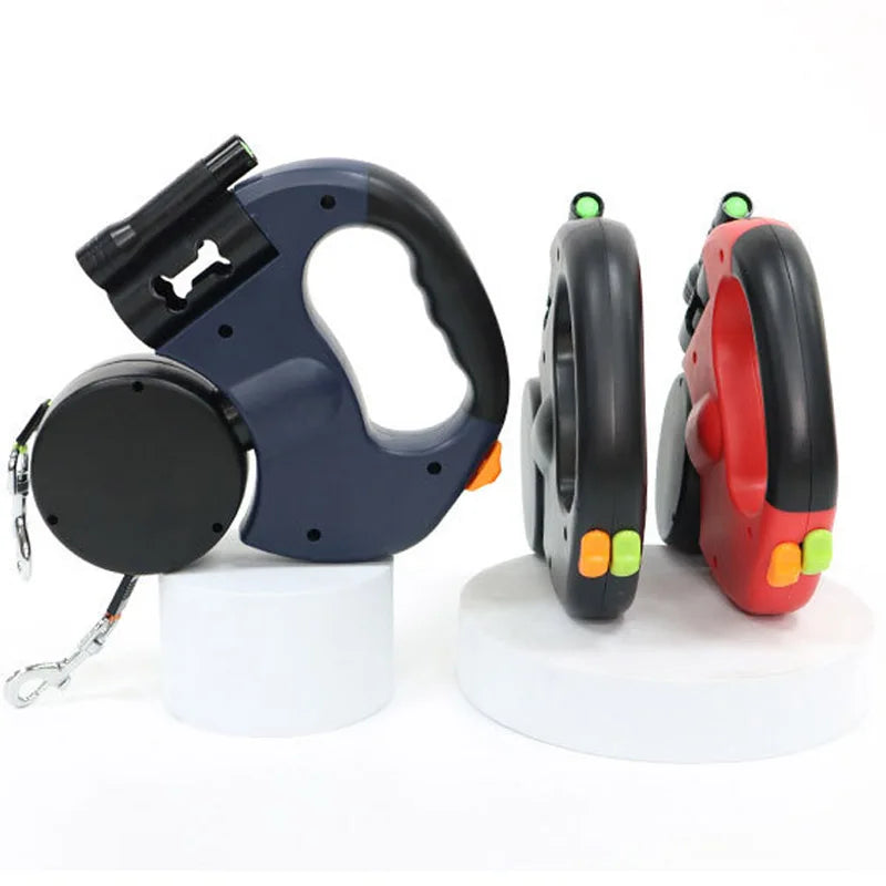 3in1 Automatic Retractable Dog Leash With Flashlight Poop Bag Dispenser
