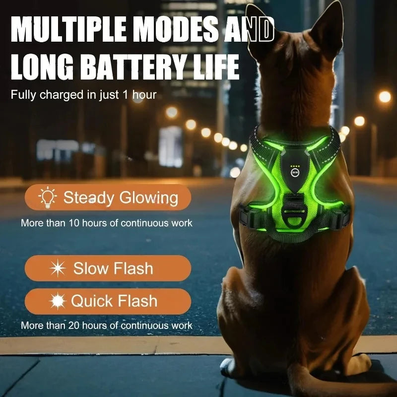 NONECN LED Glowing Dog Harness With Three Light Modes