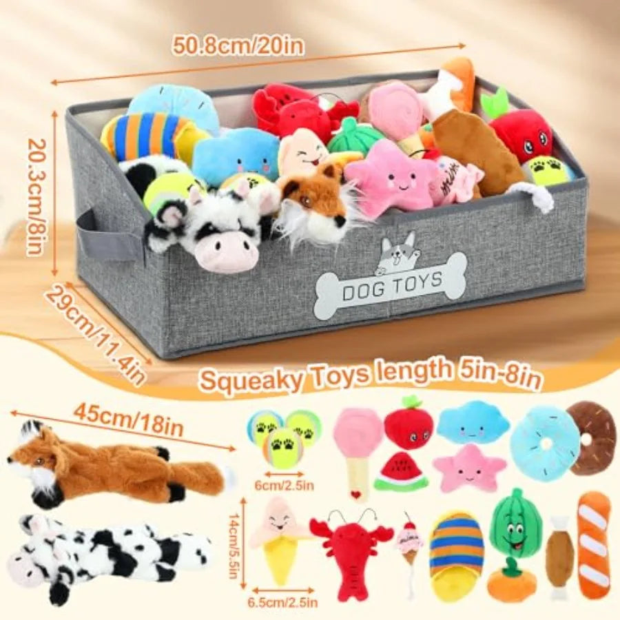 YAO HUI HUANG Dog Toy Set SqueakyCrinkle No Stuffing StorageBox
