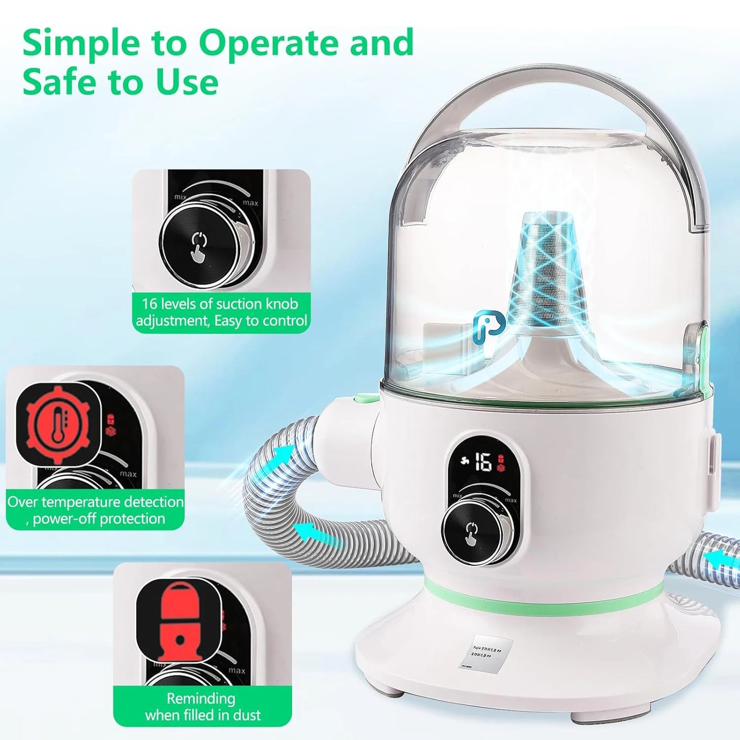 DishyKooker Pet Grooming Kit With Quiet Vacuum And 5 Grooming Tools For Pets