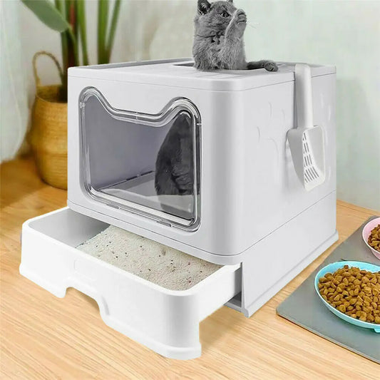 Foldable Front Entry Cat Litter Box With Lid And Scoop