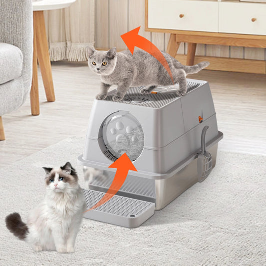 HiMI Enclosed Cat Litter Box With Lid Anti Leakage Scoop Included