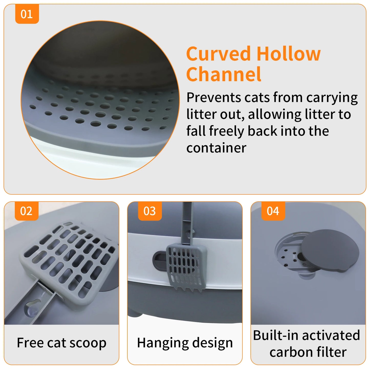 Feature Hooded Cat Litter Box Front Entry Enclosed Toilet With Scoop