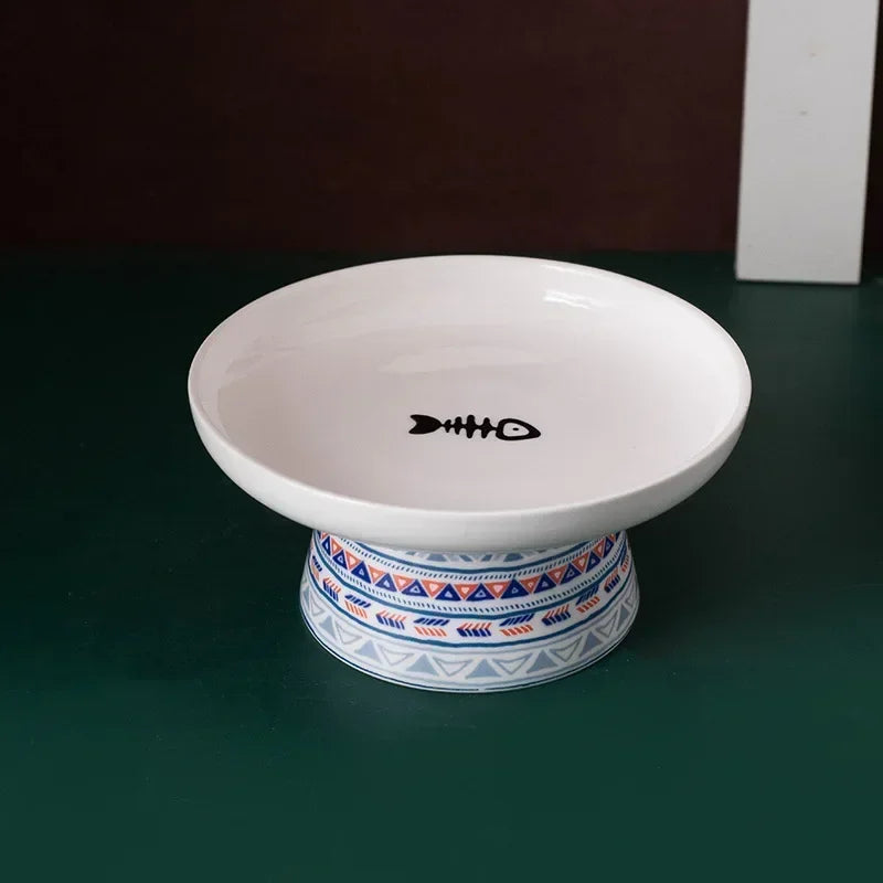 Ceramic Cat Water Bowl Bohemian Raised Feeding Station