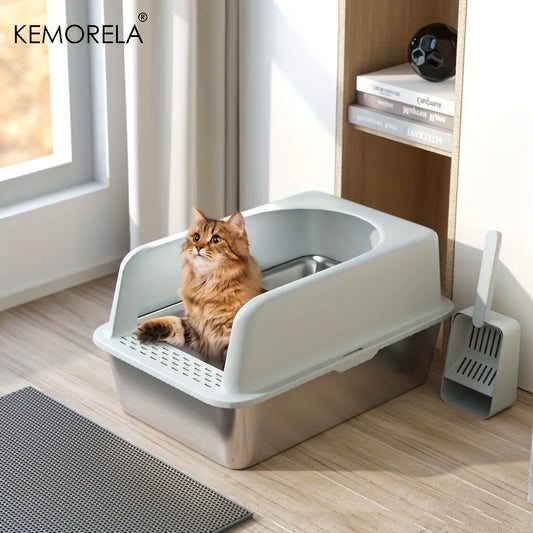 Feature Stainless Steel Litter Box With Lid And Mat