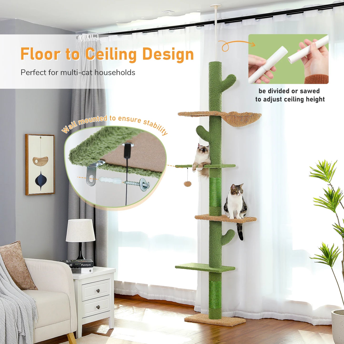 PEQULTICN Adjustable Height Cat Tree With Scratching Posts
