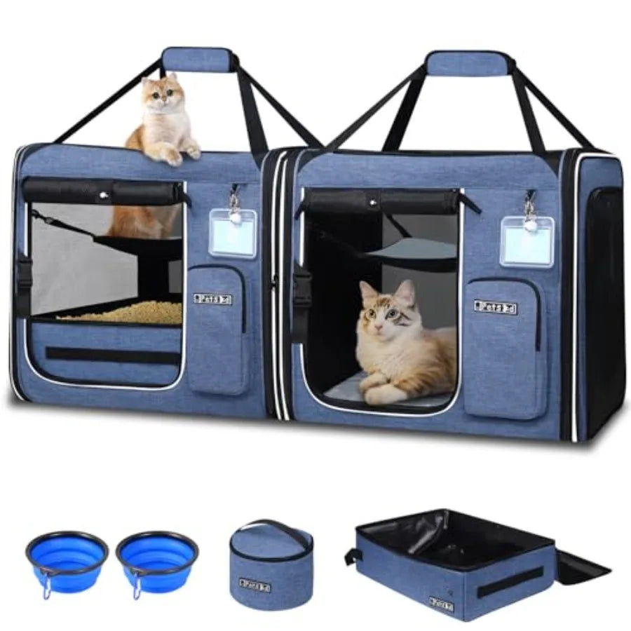 Breed Portable 2in1 Double Cat Carrier Builtin Litter Box