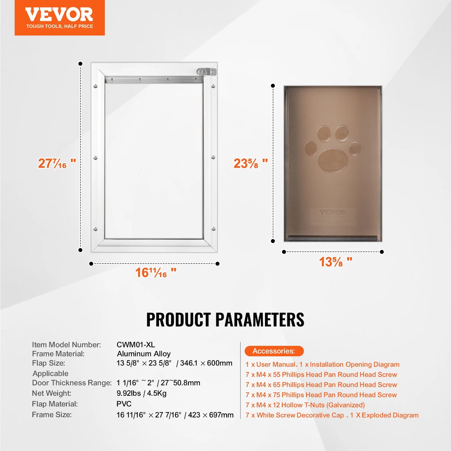 Aluminum Frame Pet Door With Lock And Weatherproof Flap