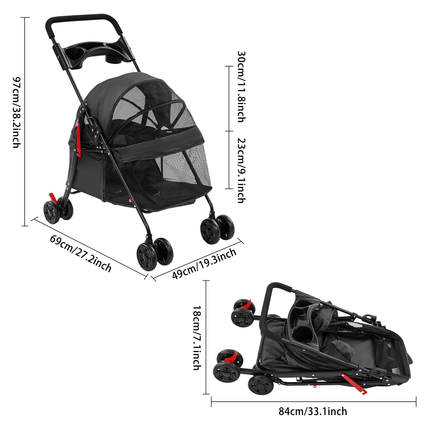 Foldable Pet Stroller For Dogs And Cats