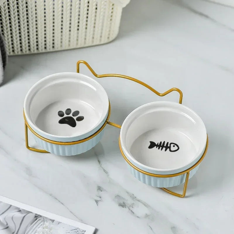 Ceramic Elevated Pet Bowl For Dogs And Cats With Bracket