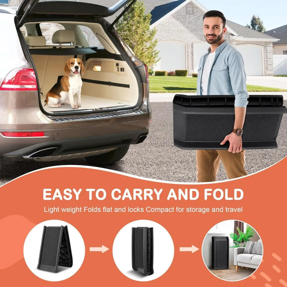 Folding Dog Ramp for Cars SUVs Non Slip with Rails
