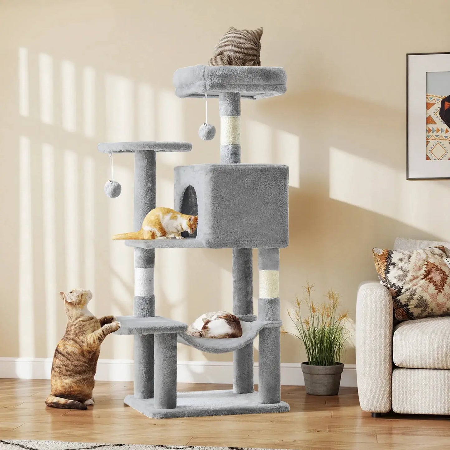 JHK 44In Cat Tree Tall Multi-Cat Climbing Tower for Pet Furniture Natural Sisal Scratching Posts Stable Pet House for Indoor Cat by Furtastic Pet Essentials