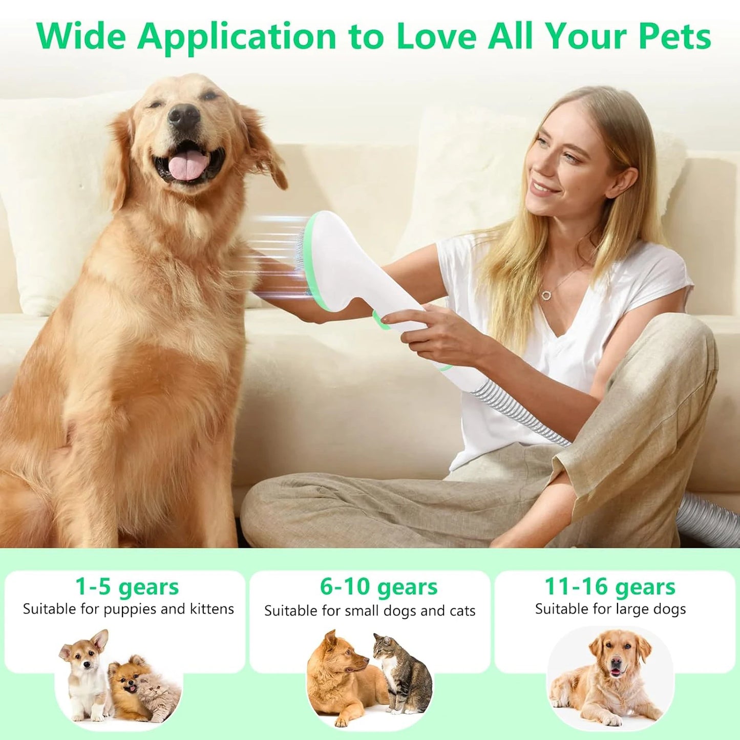 DishyKooker Pet Grooming Kit With Quiet Vacuum And 5 Grooming Tools For Pets