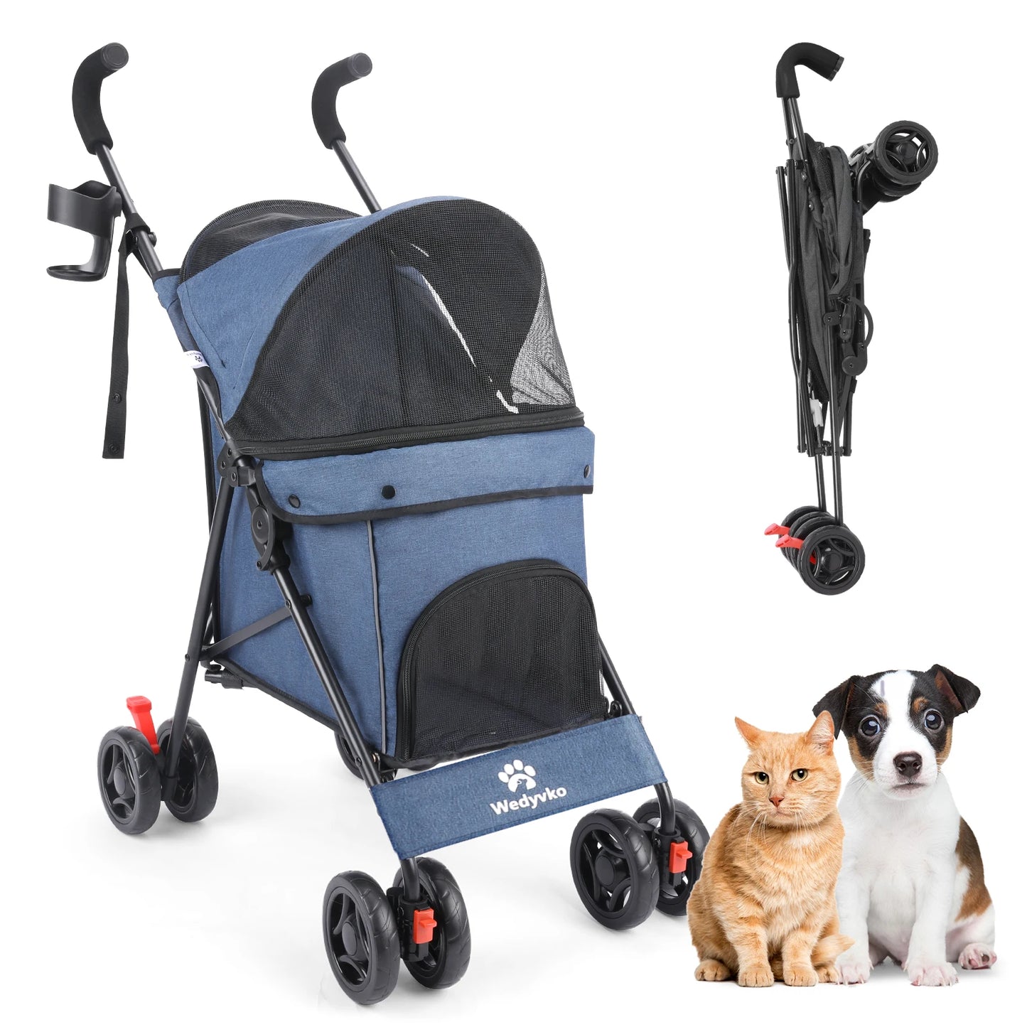 Wedyvko Pet Dog Stroller With Brakes And Storage Foldable