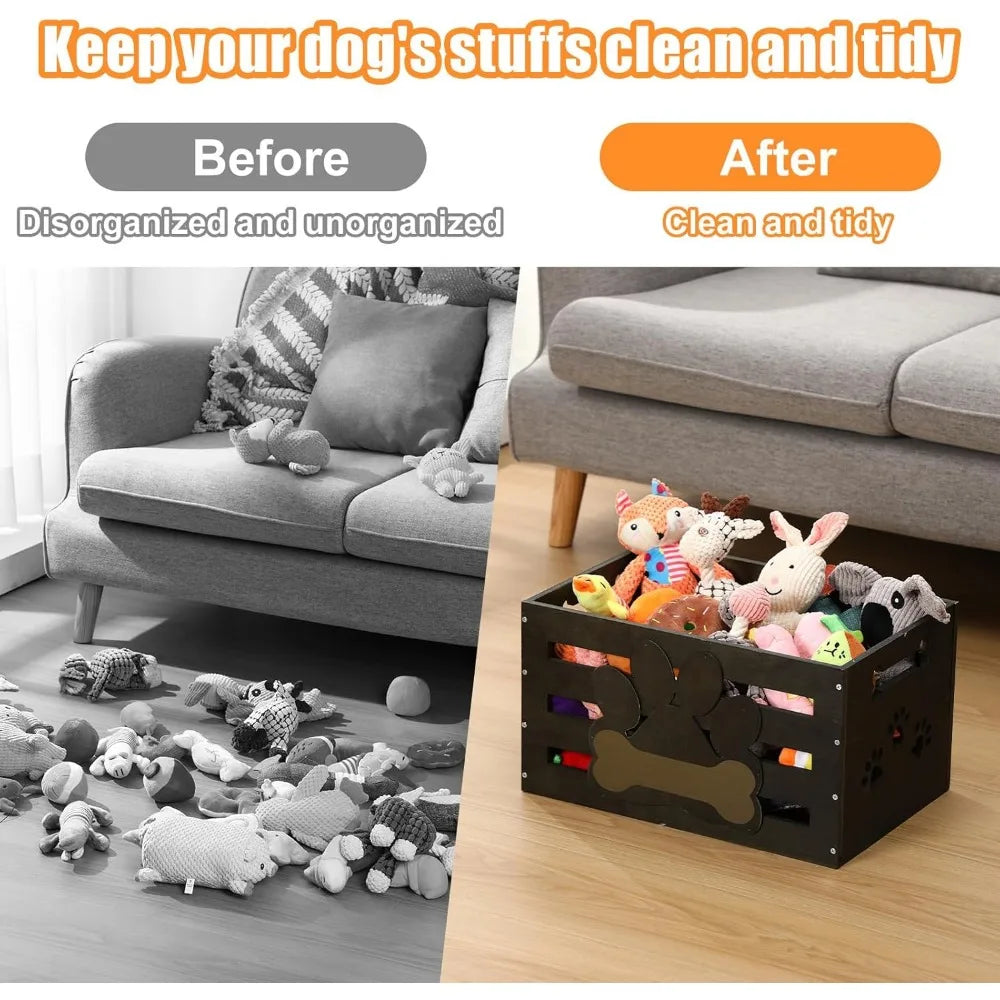 Plastic Dog Toy Storage Basket With Handles And Paw Pattern
