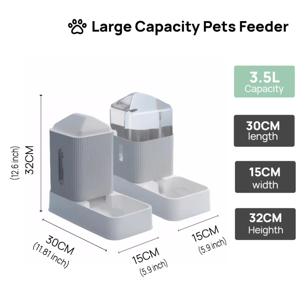 Automatic Dog And Cat Feeder And Water Dispenser Gravity Set