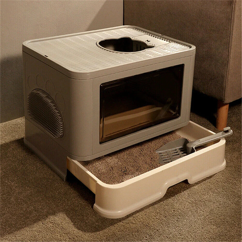 Feature Hooded Cat Litter Box Top Entry Enclosed Potty