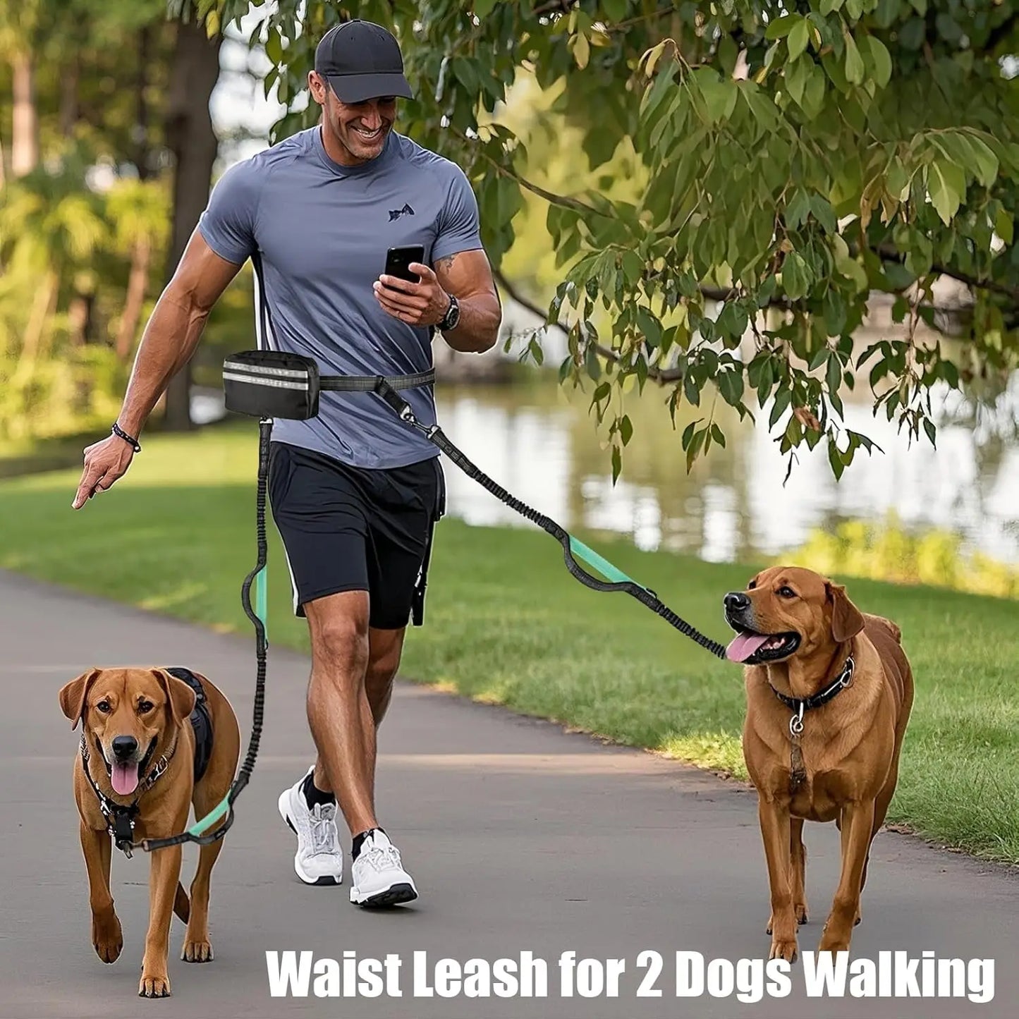 DCLOUDCN Hands Free Dual Dog Leash With Pouch