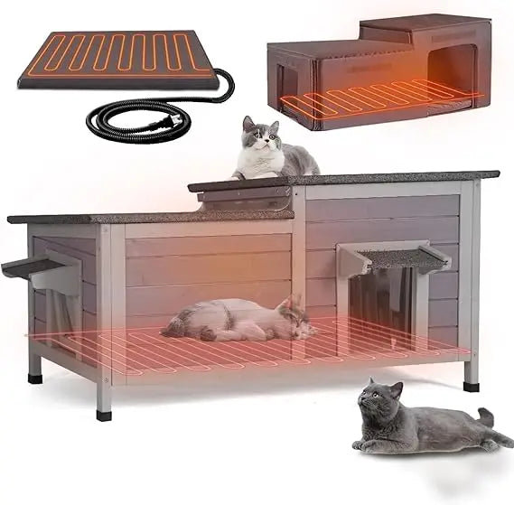 Heated Outdoor Cat House Insulated Weatherproof Shelter With Pad