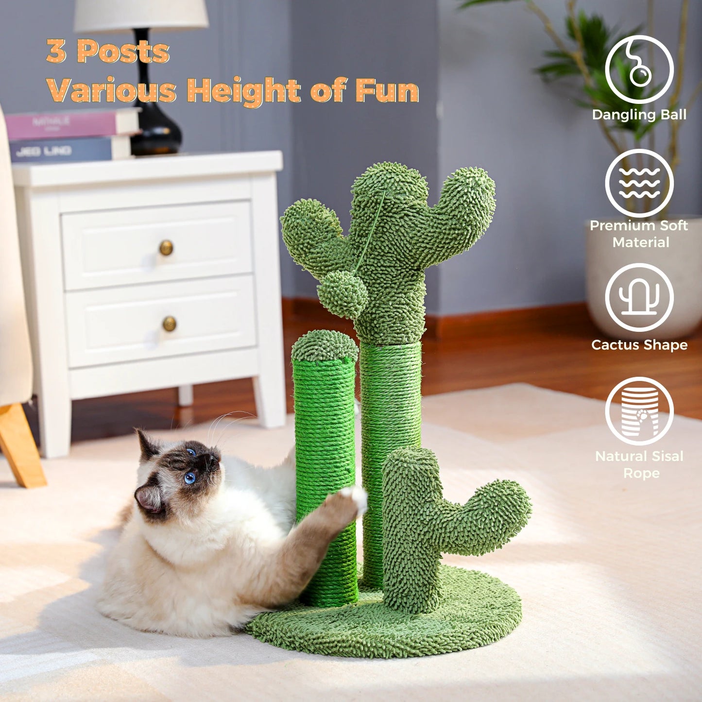 PAWZ Road Cactus Cat Scratcher Post With Three Scratching Poles